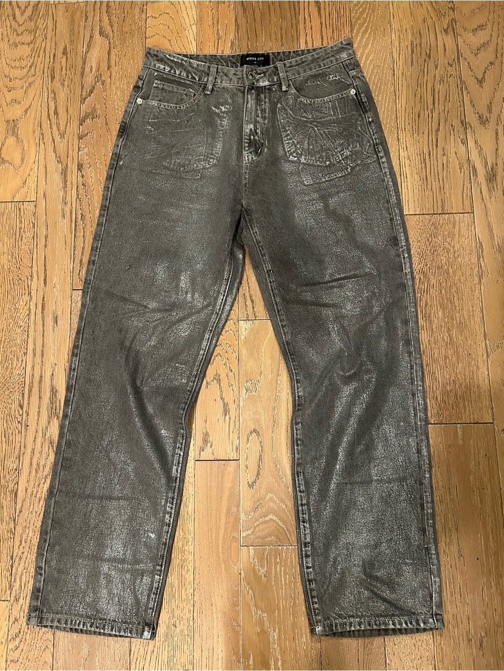 White Fox metallic acid black jean, size medium